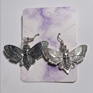 Silver Metal Moth Earrings